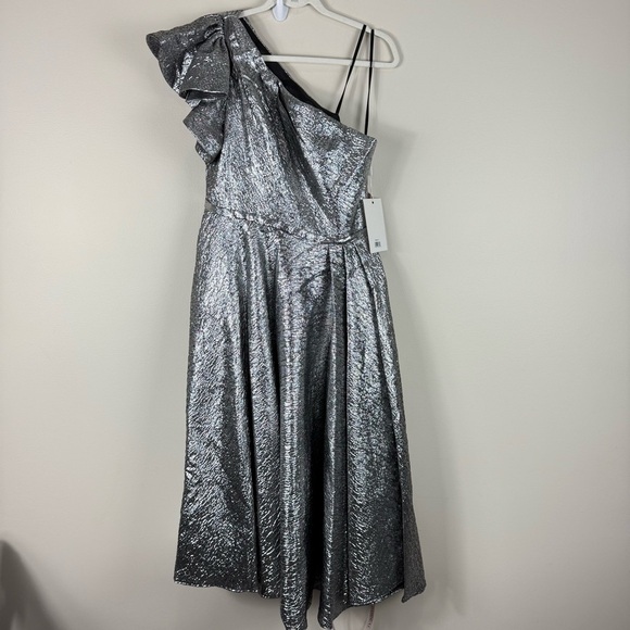 Mac Duggal 67906 Sequin Asymmetrical Ruffle Tiered Gown Women 10 Silver Dress - Picture 10 of 11